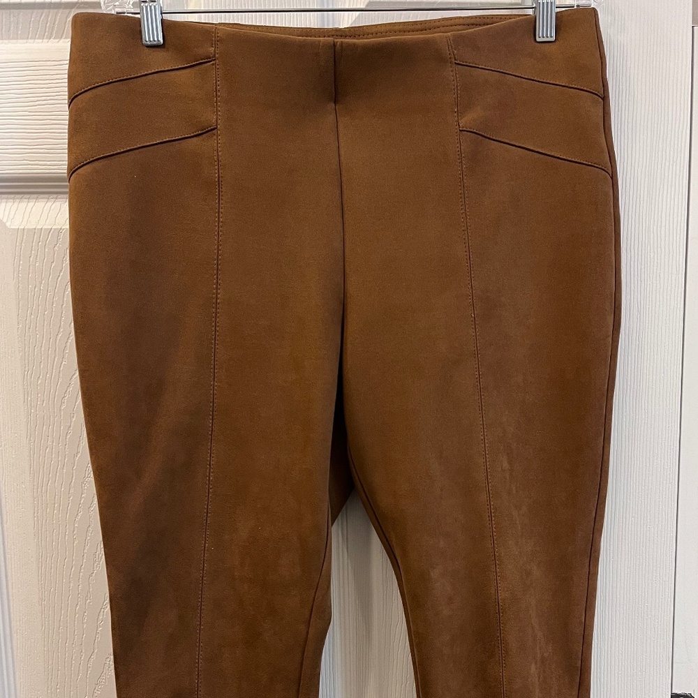 Dressbarn, Large, Brown,  Stretch leggings, Suede feel